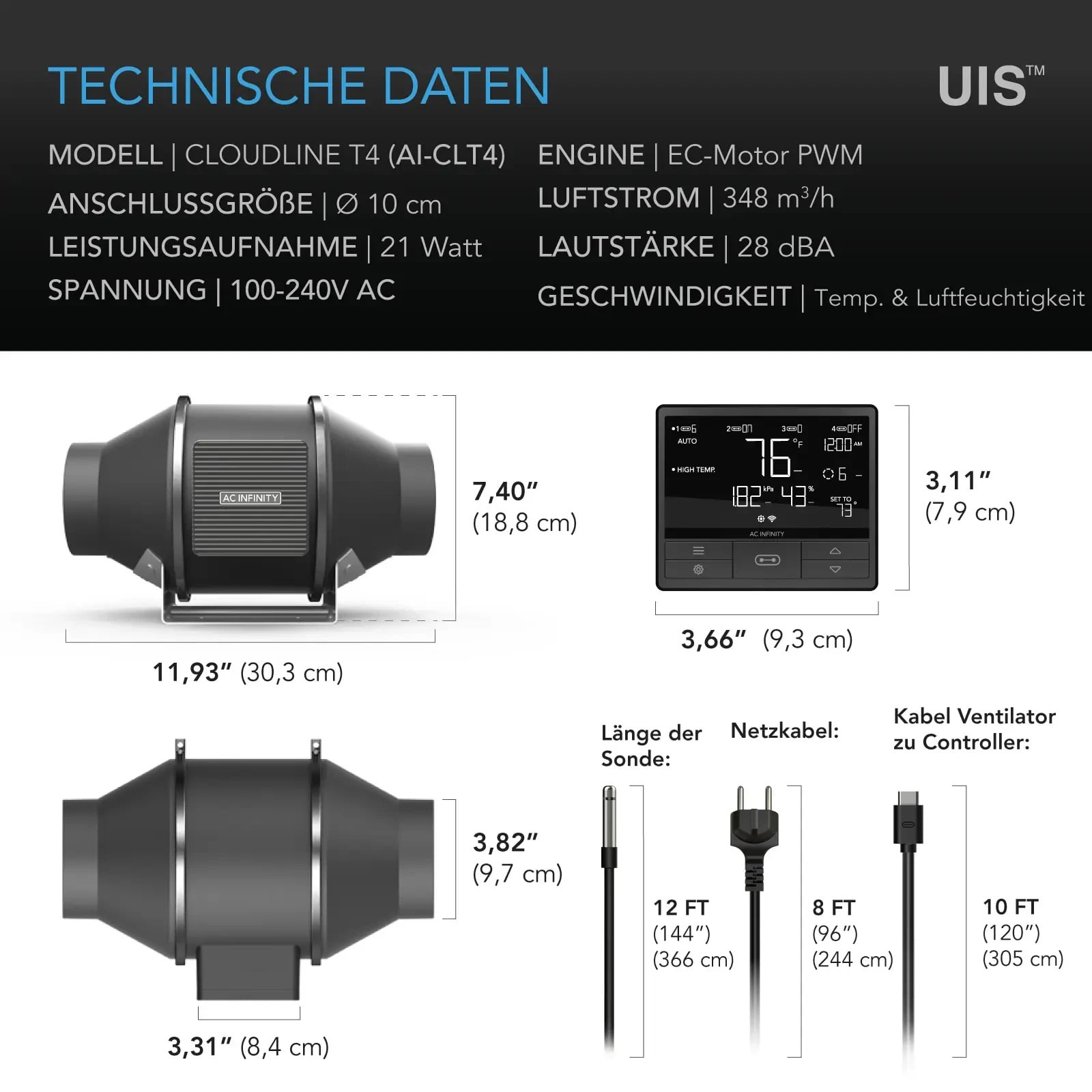 AC Infinity | CLOUDLINE T4 | 100 mm | mit Smart Controller